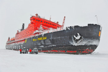Картинка корабли ледоколы россия судно зима море снег лед атомный ледокол 50 лет победы атомфлот