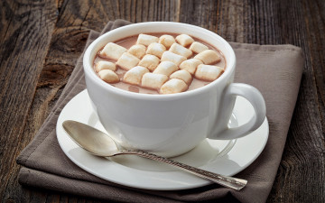 Картинка еда кофе +кофейные+зёрна зефир шоколад marshmallow ложка hot chocolate cup маршмеллоу