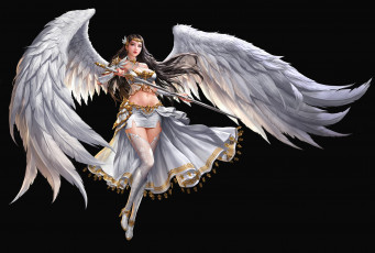 Картинка фэнтези ангелы арт взгляд фон крылья ангел angel девушка черный