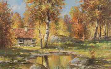 Картинка рисованное живопись swedish painter осенний пейзаж anshelm dahl шведский художник autumn landscape анхелм даль