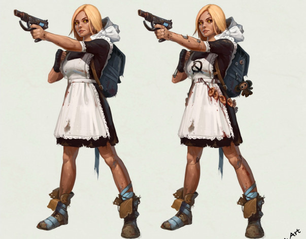 Обои картинки фото видео игры, ---другое, портфель, форма, оружие, школьница, девушка
