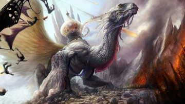 Картинка фэнтези драконы дракон люди скалы