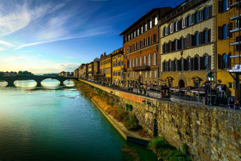 обоя города, флоренция , италия, река, мост, набережная