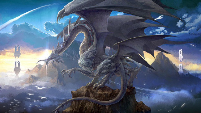Обои картинки фото видео игры, lineage ii, дракон, скалы
