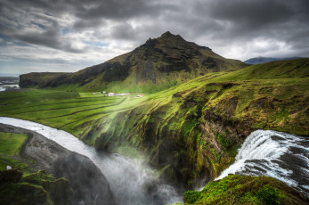 обоя природа, водопады, исландия, iceland, горы, пейзаж