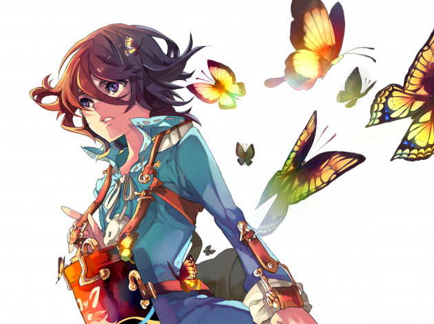 Обои картинки фото аниме, *unknown, другое, девушка, бабочки