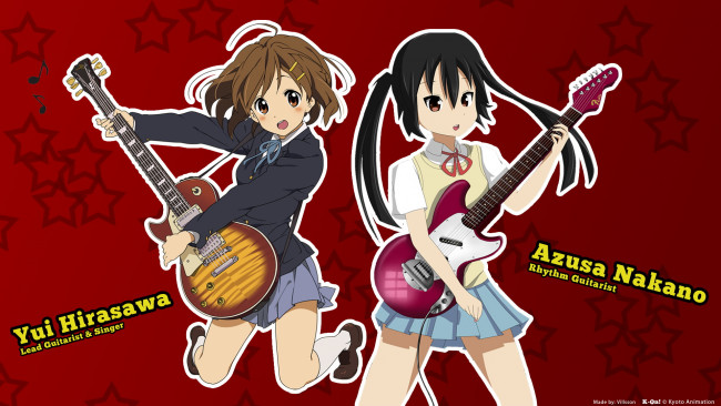 Обои картинки фото аниме, on, девушки, гитары