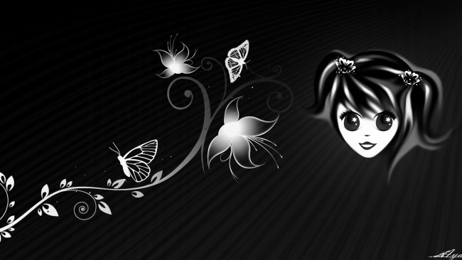 Обои картинки фото векторная, графика, девочка, цветы, бабочка