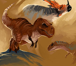 обоя рисованные, животные,  доисторические, динозавры