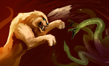 Картинка рисованные животные змея лев