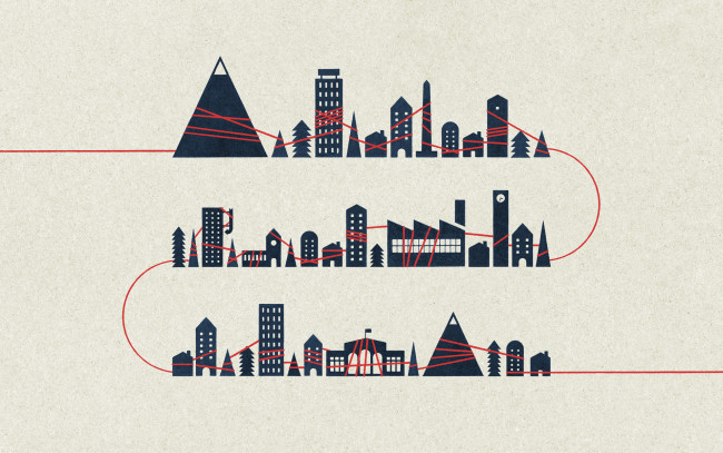Обои картинки фото векторная графика, город, деревья, здания, дома, горы, линия