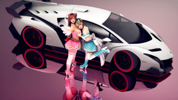 Картинка автомобили 3d+car&girl девушки автомобиль фон взгляд