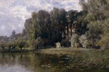 Картинка рисованное природа пейзаж деревья озеро в неймегене карлос де хаэс заводь картина