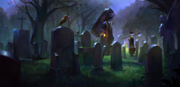 Картинка аниме pixiv+fantasia кладбище