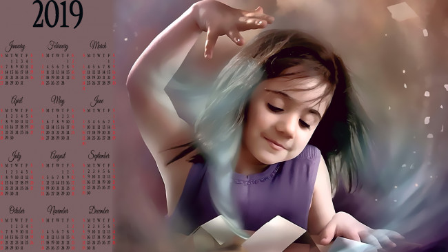 Обои картинки фото календари, фэнтези, ребенок, магия, calendar, 2019
