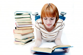 Картинка разное дети девочка рыжая книги