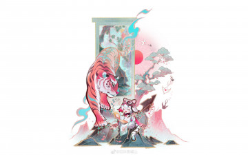 Картинка рисованное животные +тигры тигр девочка рисунок