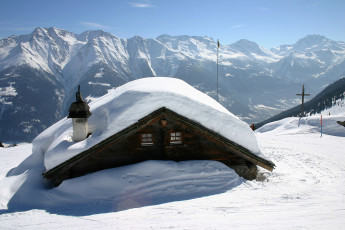 Картинка природа зима шале снег горы