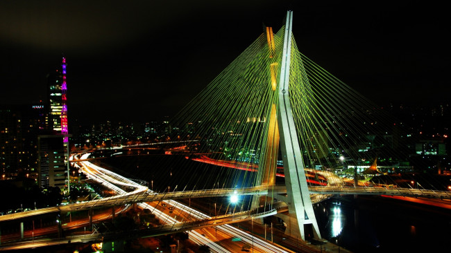 Обои картинки фото sao, paulo, города, мосты, огни, бразилия, мост, город, ночь