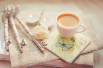 Картинка еда кофе +кофейные+зёрна ключи цветы свечи