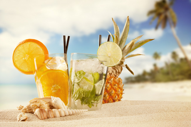 Обои картинки фото еда, напитки,  коктейль, лето, пляж, морские, звезды, коктейль