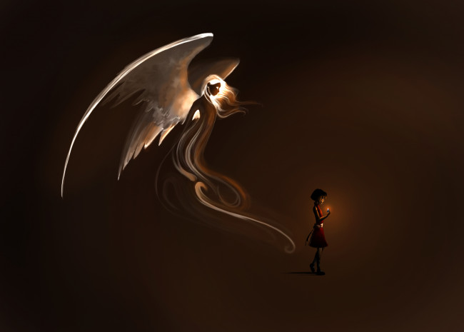 Обои картинки фото фэнтези, ангелы, крылья, фантастика, ангел, свет, зажигалка, арт, девочка