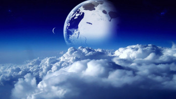 Картинка космос арт спутник льды облака планета