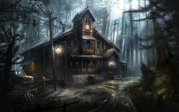 Картинка рисованное -+другое лес дом