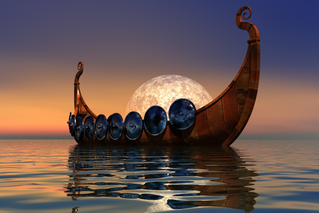 Обои картинки фото 3д графика, море , sea, небо, викингов, корабль, море