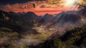 Картинка авиация воздушные+шары+дирижабли горы долина шары воздушные полет