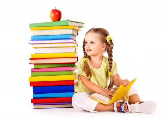 Картинка разное дети девочка косы книги яблоко