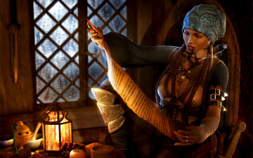 Картинка 3д графика fantasy фантазия свиток трубка девушка
