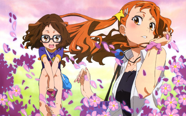 Обои картинки фото аниме, anohana, девушки, цветы