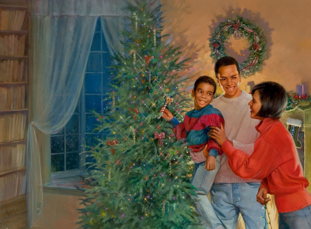 Обои картинки фото рисованные, ed, tadiello, семья, счастливого, рождество