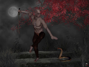 Картинка 3д графика fantasy фантазия меч луна змея