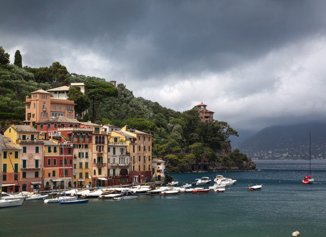 Обои картинки фото portofino, италия, города, амальфийское, лигурийское, побережье, скала, дома, море