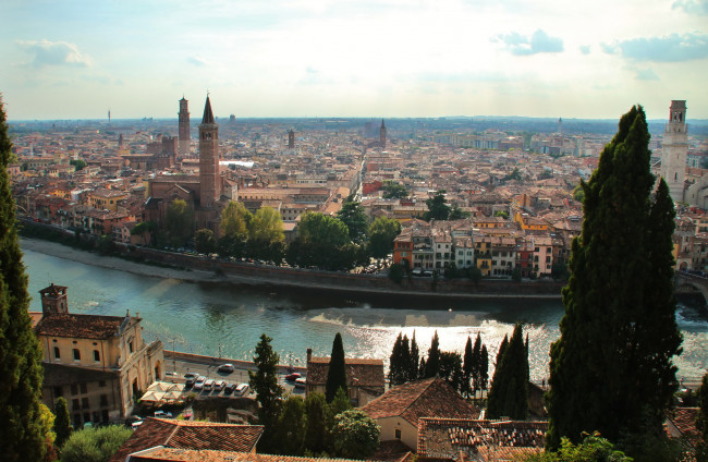 Обои картинки фото италия, верона, города, панорамы, панорама, река, дома, венето