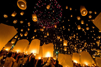 обоя разное, - другое, floating, lanterns, фонарики, ночь, thailand, loi, krathong, festival, праздник