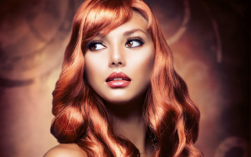 Картинка девушки -unsort+ лица +портреты девушка рыжая волнистые волосы ресницы макияж губы взгляд фон