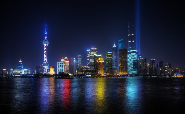 Обои картинки фото shanghai, города, шанхай , китай, небоскребы, огни, ночь