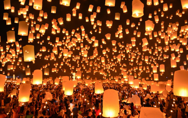 Обои картинки фото разное, - другое, loi, krathong, festival, thailand, праздник, ночь, фонарики, floating, lanterns