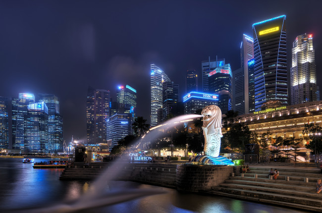 Обои картинки фото singapore, города, сингапур , сингапур, ночь, огни, здания