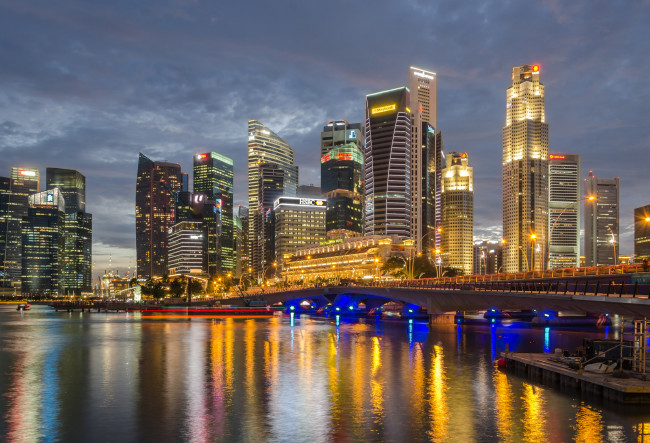 Обои картинки фото singapore, города, сингапур , сингапур, огни, ночь, здания