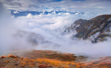 Картинка верхняя+сванетия +грузия природа горы луга туман облака
