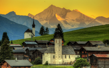 Картинка города -+пейзажи закат лес gluringen дома горы склон швейцария