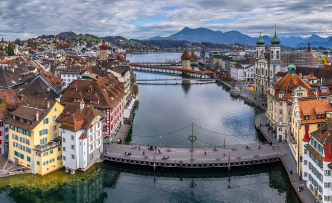 Обои картинки фото люцерн,  швейцария, города, люцерн , швейцария, реки, мосты, улицы, дома