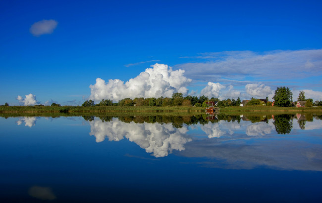Обои картинки фото природа, реки, озера, германия, облака, лагуна, отражение, germany, балтийское, море, baltic, sea