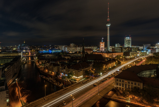 Обои картинки фото berlin, города, берлин , германия, ночь, огни