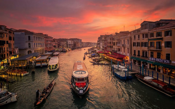 обоя города, венеция , италия, канал, лодки, дома