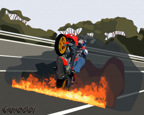 обоя wheelie, of, fire, by, crusader, мотоциклы, рисованные